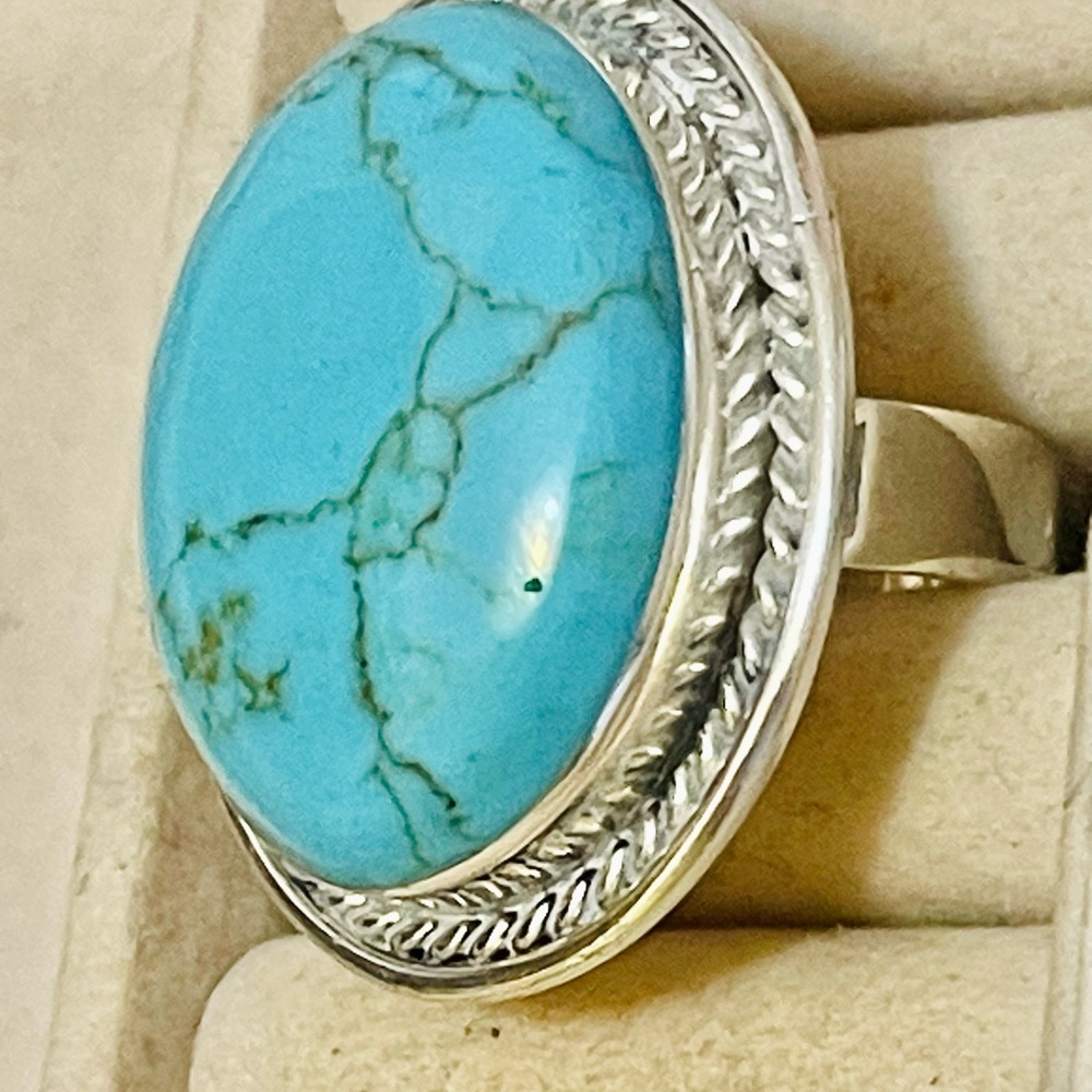 Southwest Sterling Silver Big Turquoise Ring Sz 10 20 G - Picture 3 of 9